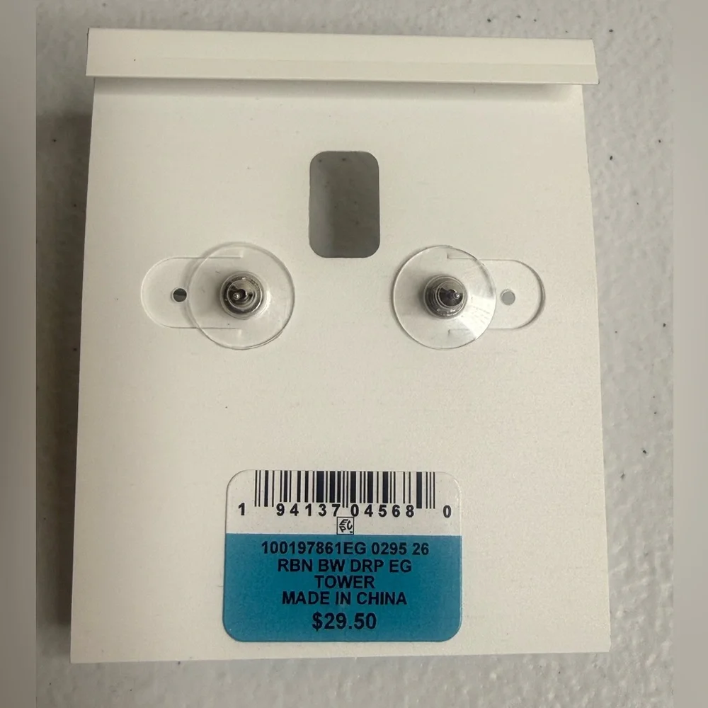 NWT Charter Club Silver Tone Bow with Drop Faux Pearl Stud Earrings - Picture 5 of 6